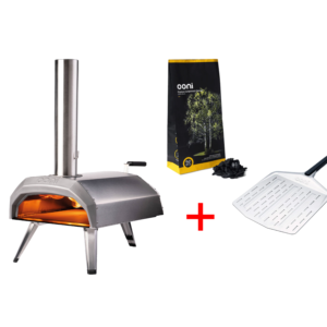 Ooni Karu FORNO PORTATILE A PELLET + Pala Forata in Alluminio 35.5 cm + carbonella