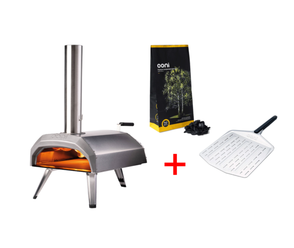 Ooni Karu FORNO PORTATILE A PELLET + Pala Forata in Alluminio 35.5 cm + carbonella