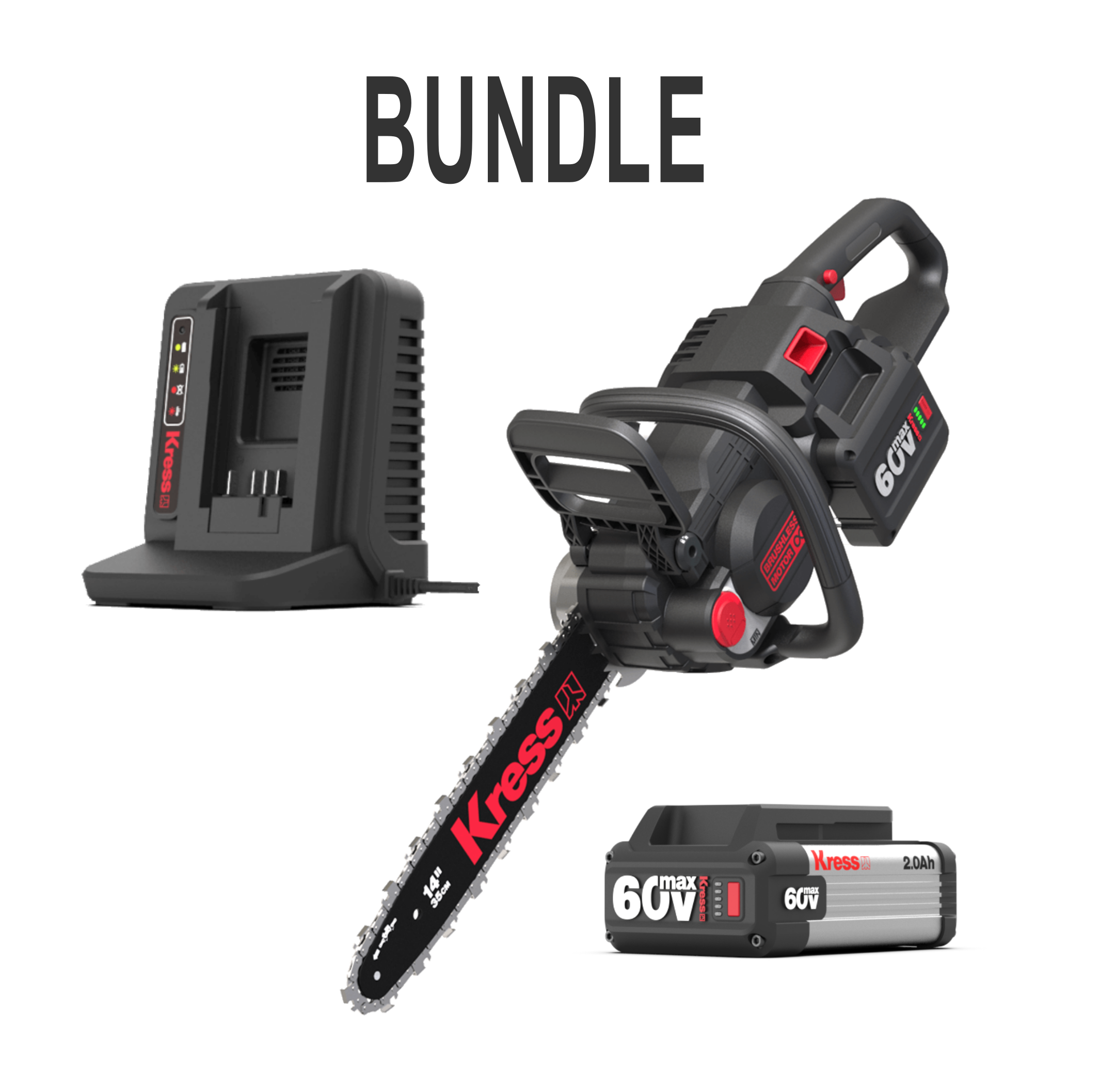 KIT Motosega a batteria brushless Kress (KG367E) 60 V 35 cm completo BUNDLE